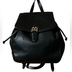 Bally Black Leather Backpack with Woven Flap